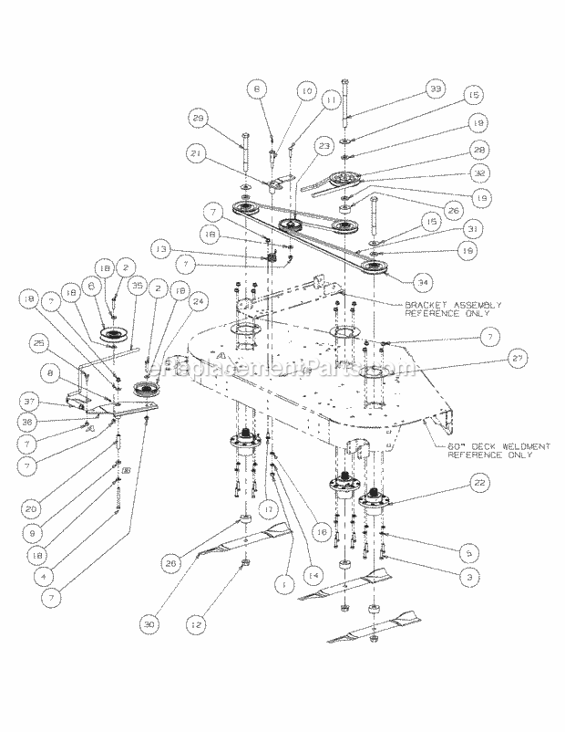 Fabricated Deck Spindle Assembly Diagram and Parts List for M60-KH 53AH8CTX750-27HP-OHV Cub Cadet Lawn Tractor
